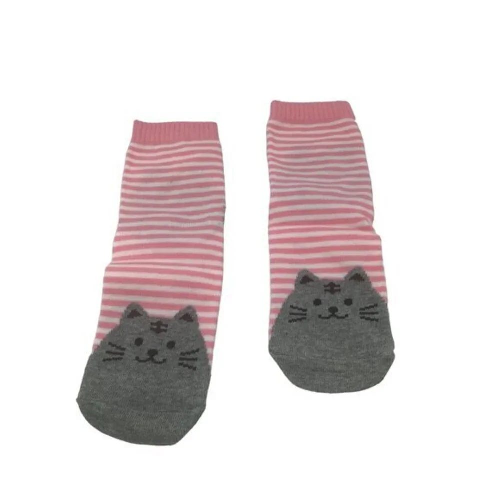 Cute Cat Knit Socks Women's Horizontal Striped‎ Socks Cotton Pink